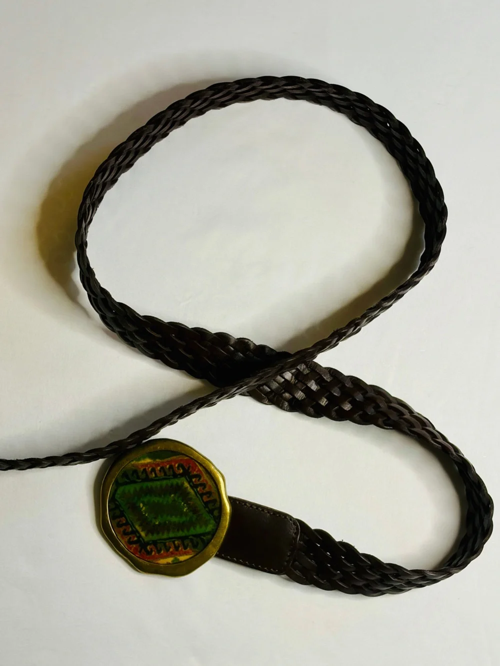 Vintage Chico's Braided Leather Statement Resin Belt Large Brown Boho Whimsigoth